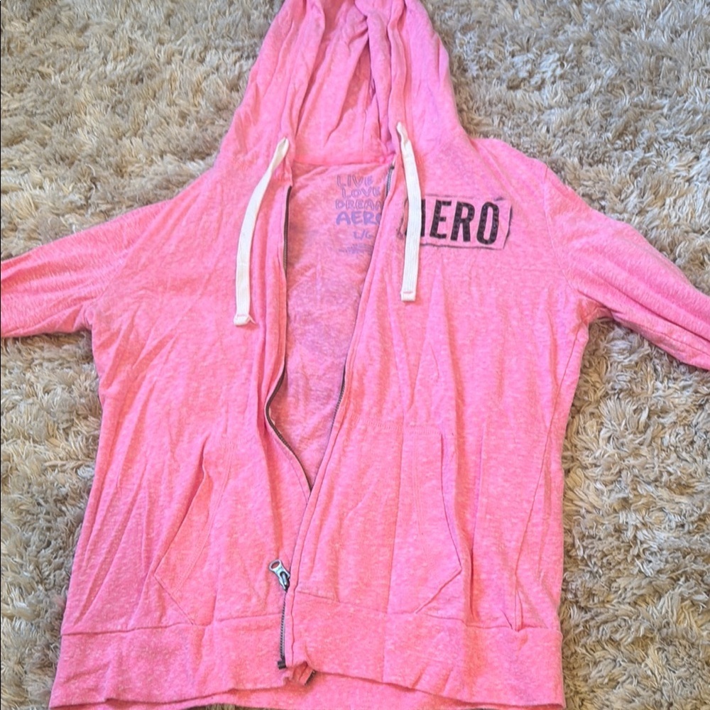 Aero Pink Casual Zip-Up Hoodie